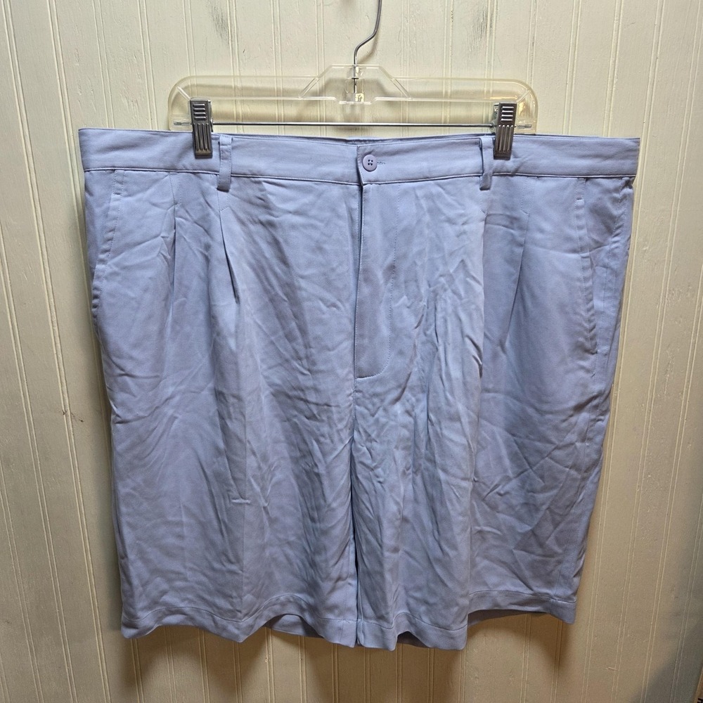 Bobby Chan Shorts Mens 42 Blue Silk Cotton Pleated Chino 10 Inseam Casual Summer